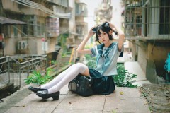 jk制服裙秋冬季套装猫耳白丝少女JK制服写真
